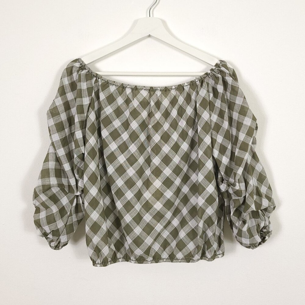 Max Studio London Green Checker Plaid Top